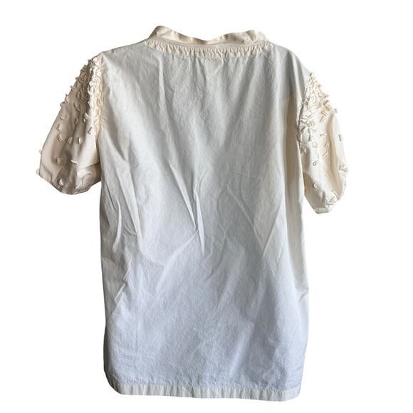Issey‎ Miyake off-white appliqué short sleeve blouse top size 4 - Picture 2 of 12